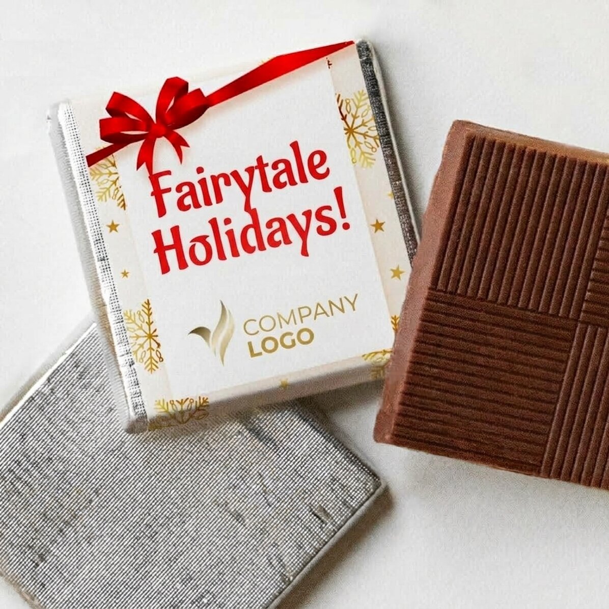 Mini-chocolat personnalisé avec logo et message - Flocons dorés
