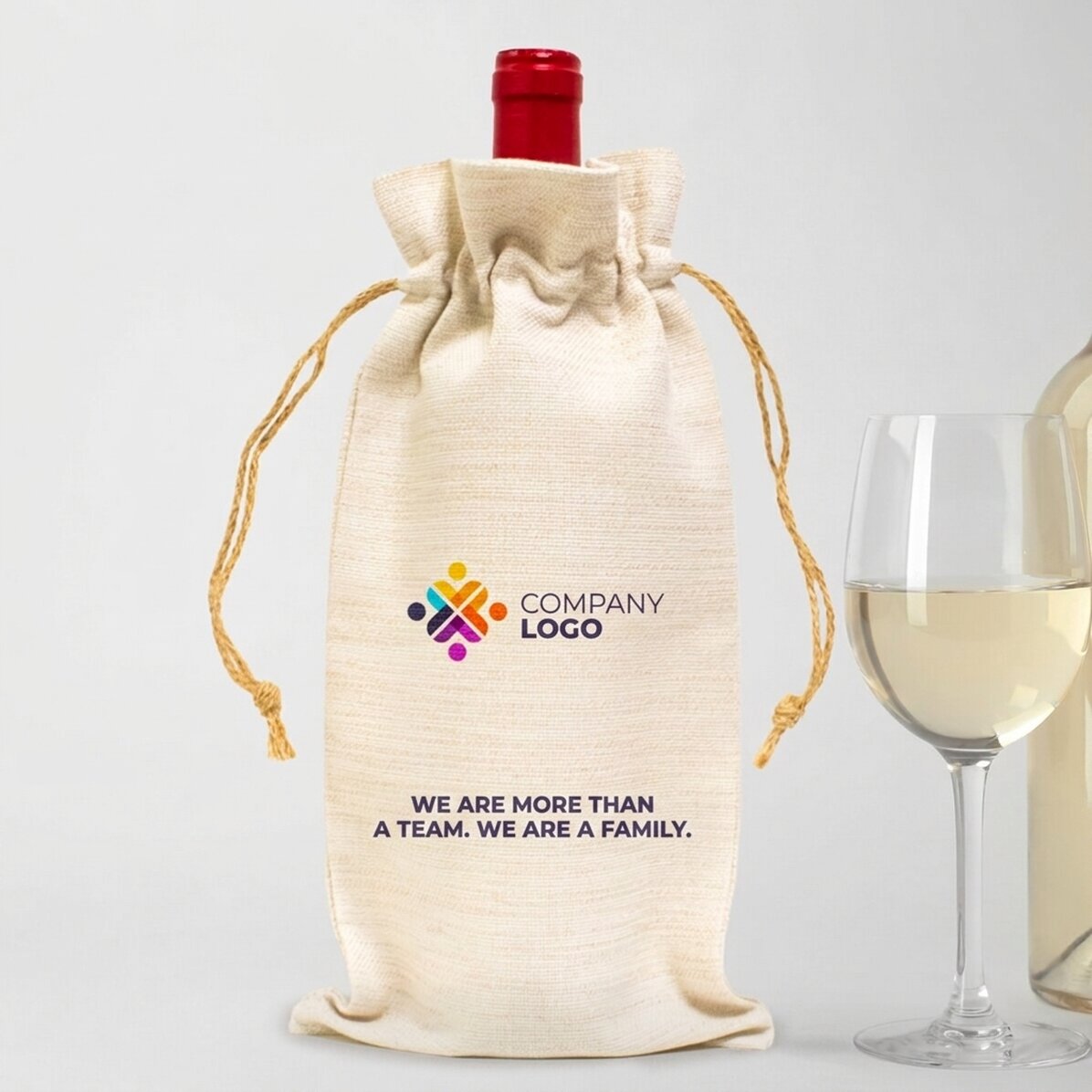 Sachet personnalisé pour bouteille de vin, avec logo et texte