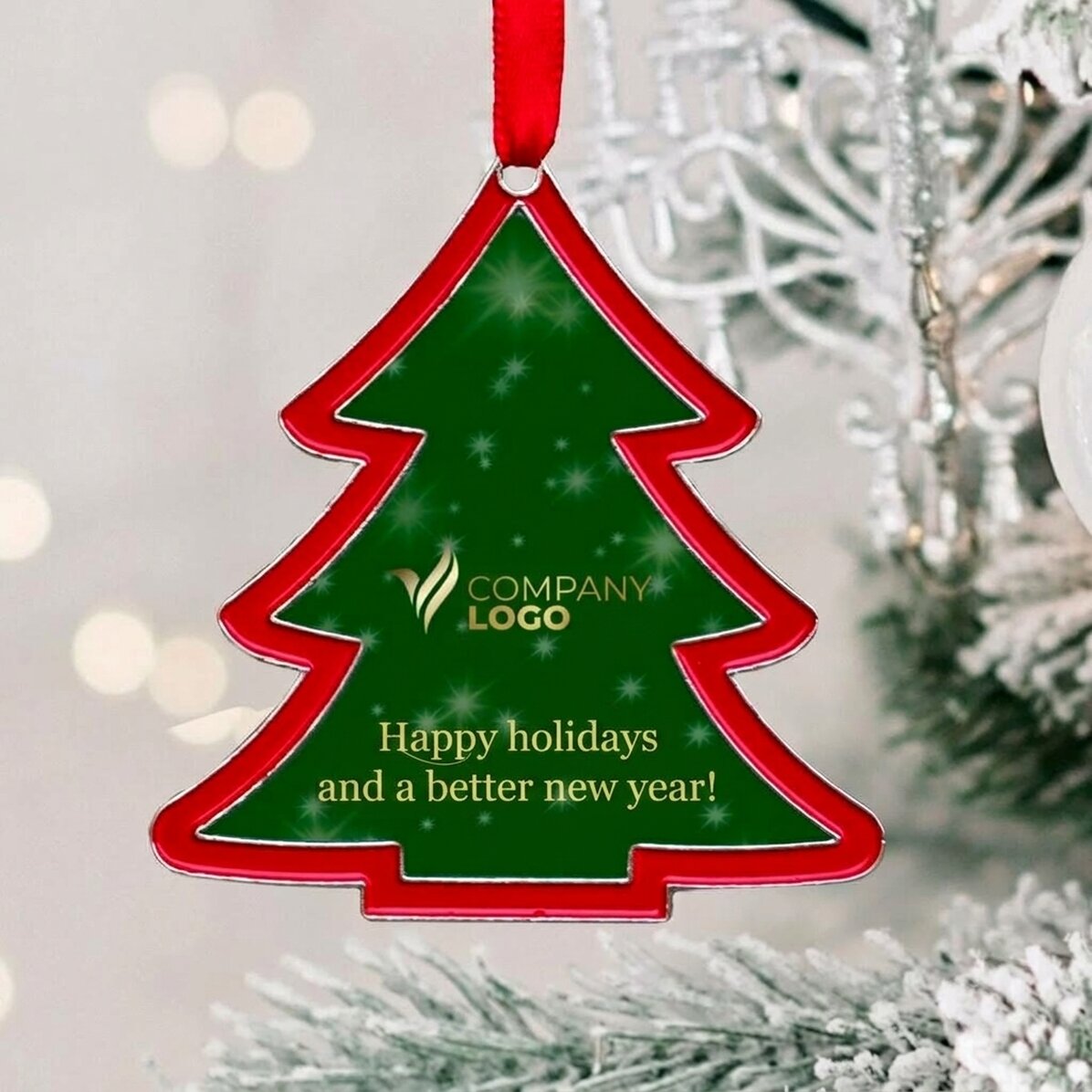 Décoration de sapin personnalisée avec logo et message - modèle « petit sapin »