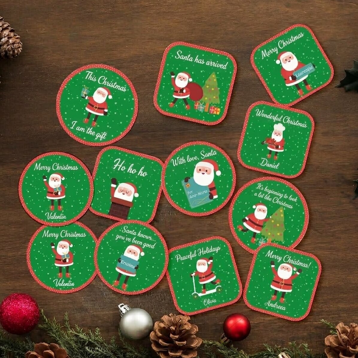 Set van 12 gepersonaliseerde stickers (zelfklevende etiketten) - Kerstman