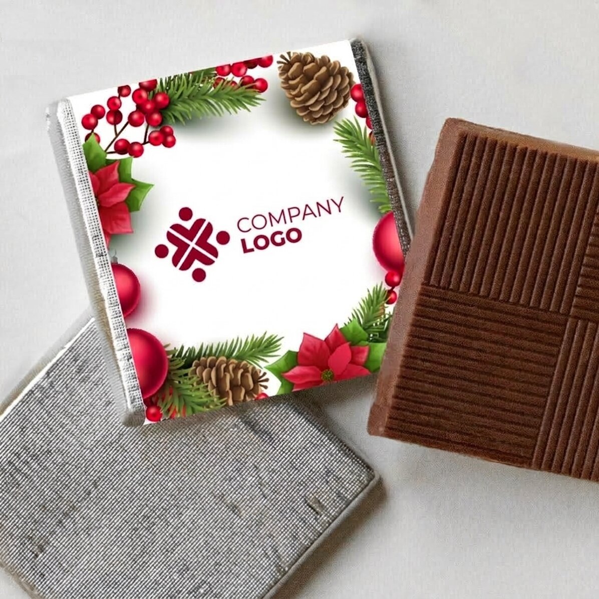Mini-chocolat personnalisé avec logo et message - Joyeuses fêtes !