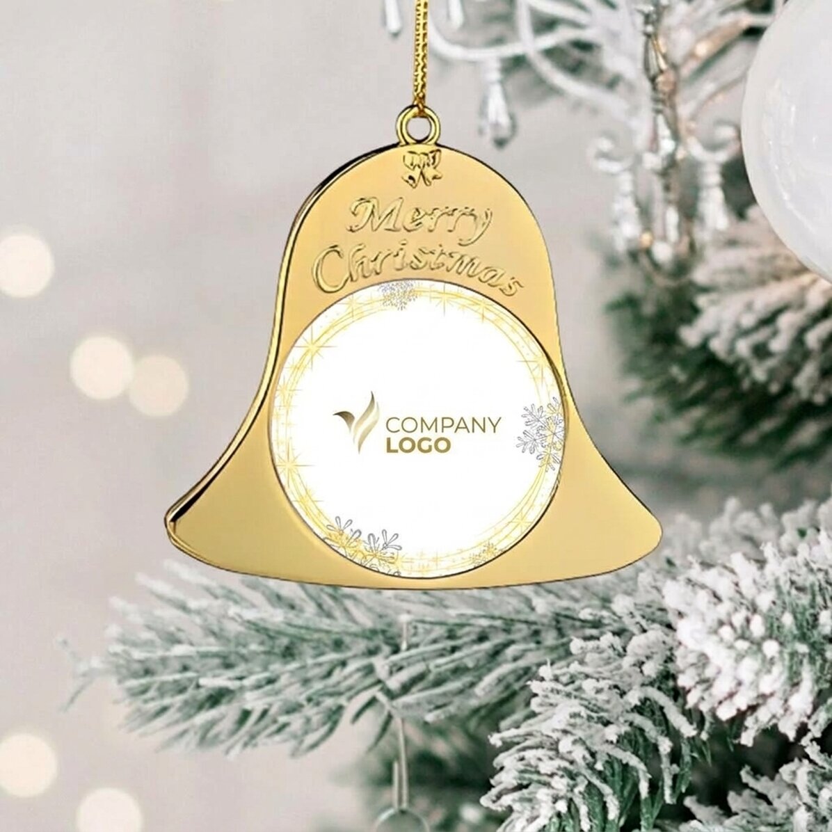 Décoration de sapin personnalisée recto-verso avec logo - modèle Clochette
