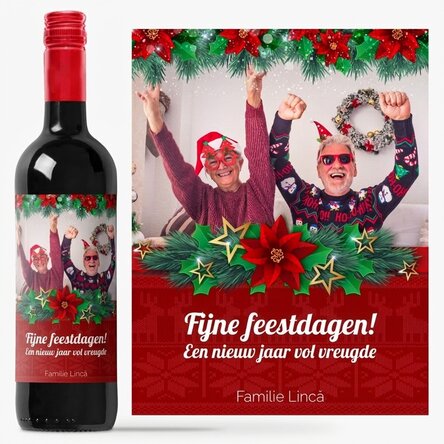 Gepersonaliseerde wijn met een foto en een feestelijke boodschap voor de grootouders