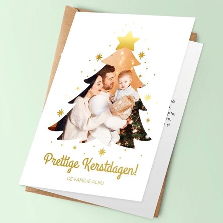 Gepersonaliseerde wenskaart met familiefoto en boodschap - Kerstboom