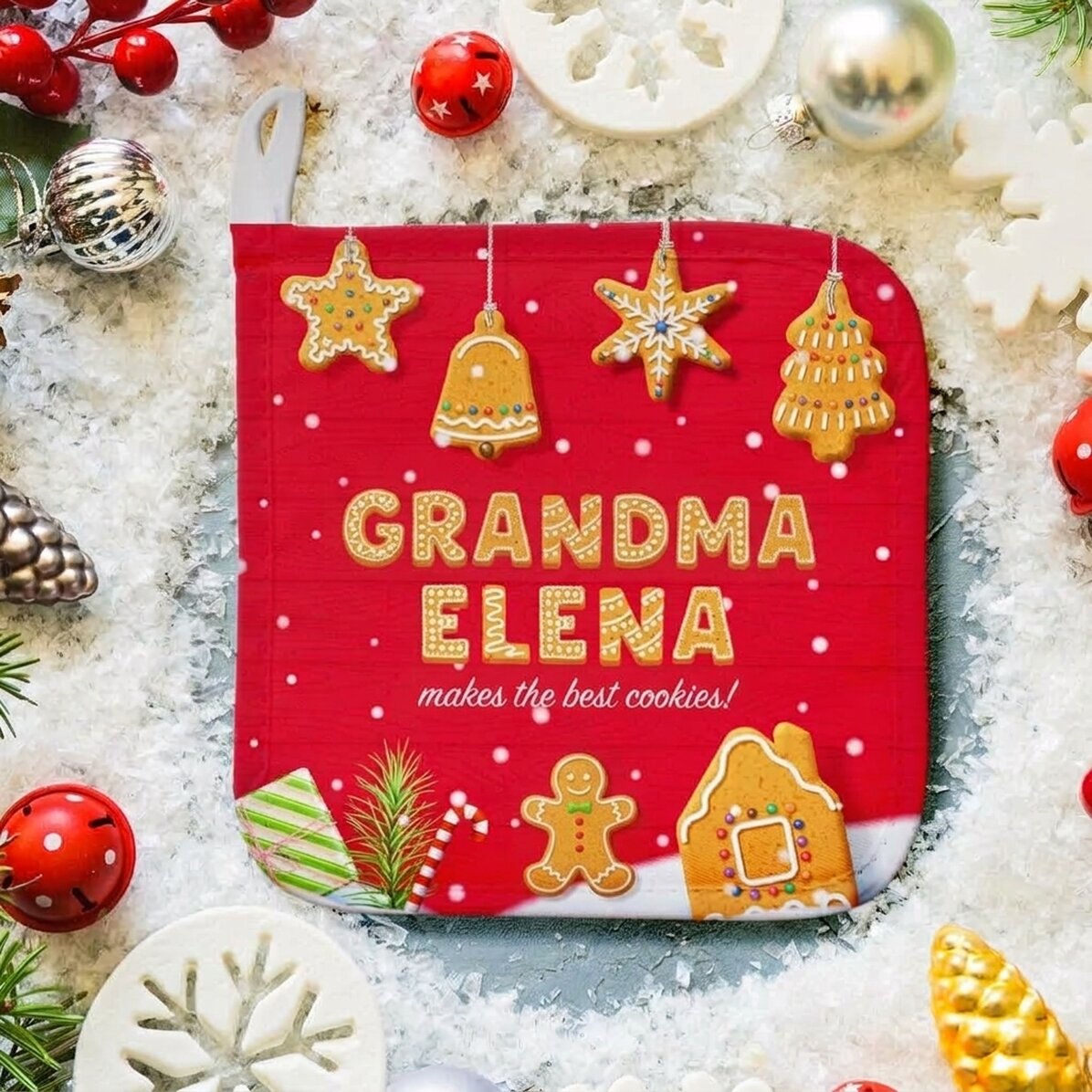 Sous-verre personnalisé avec le prénom des grands-parents - Christmas Gingerbread