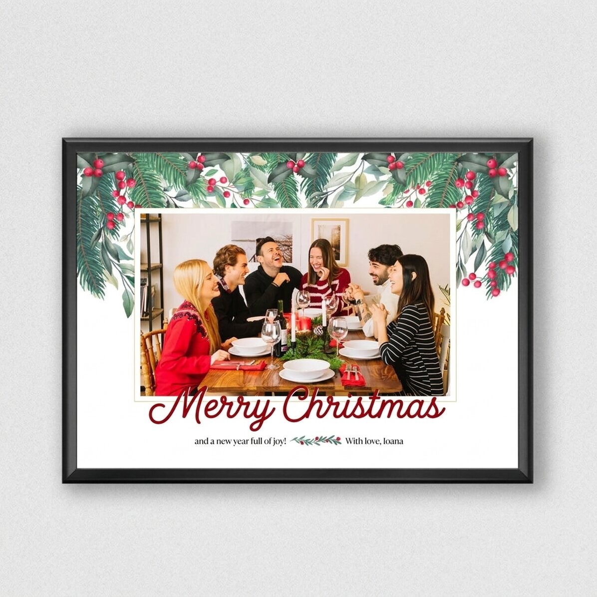 Tableau de Noël personnalisé avec un texte et une photo de famille