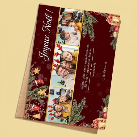Carte de Noël personnalisée avec 3 photos et un texte - Cadeau de famille