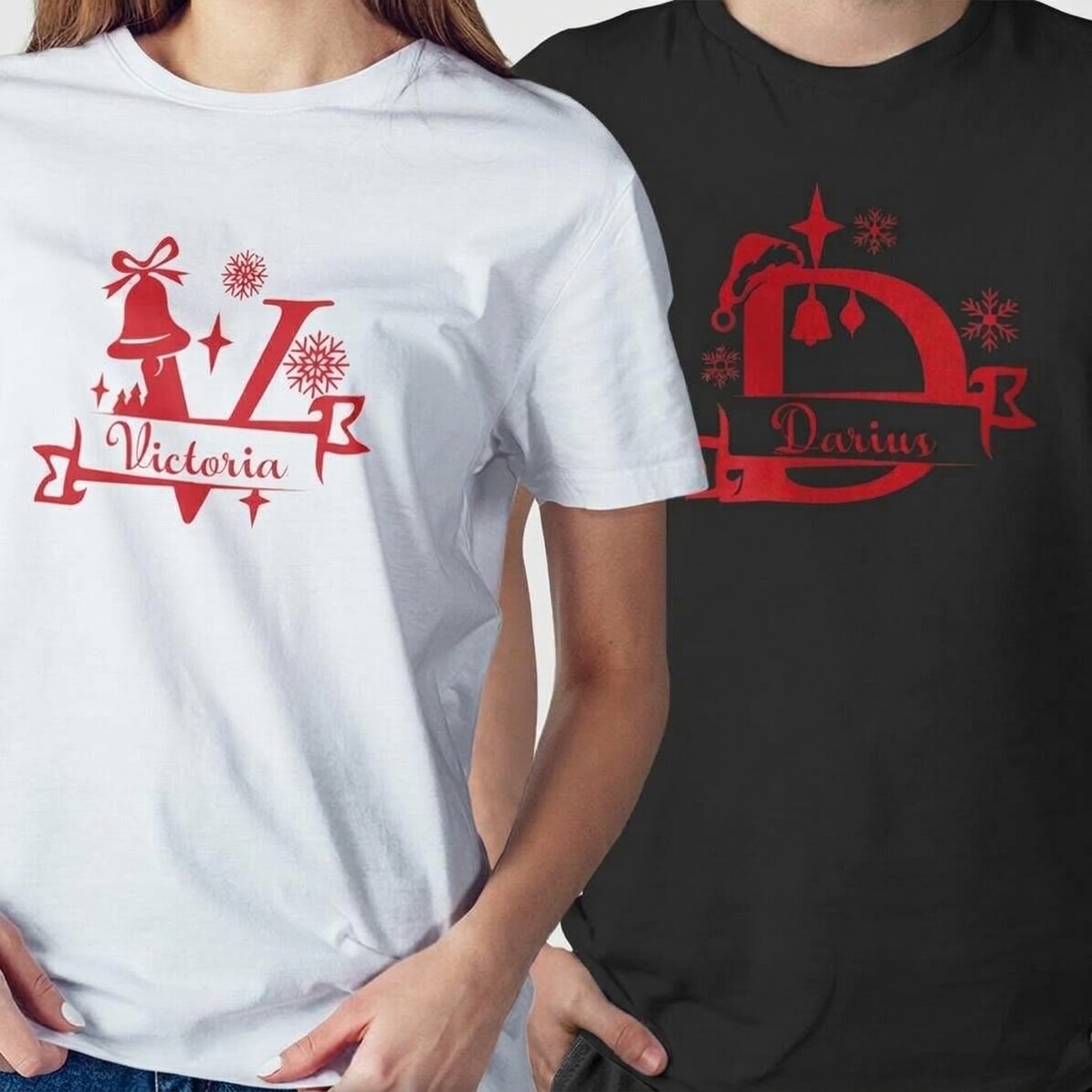 Katoenen T-shirt met initialen en naam - kerstmodel