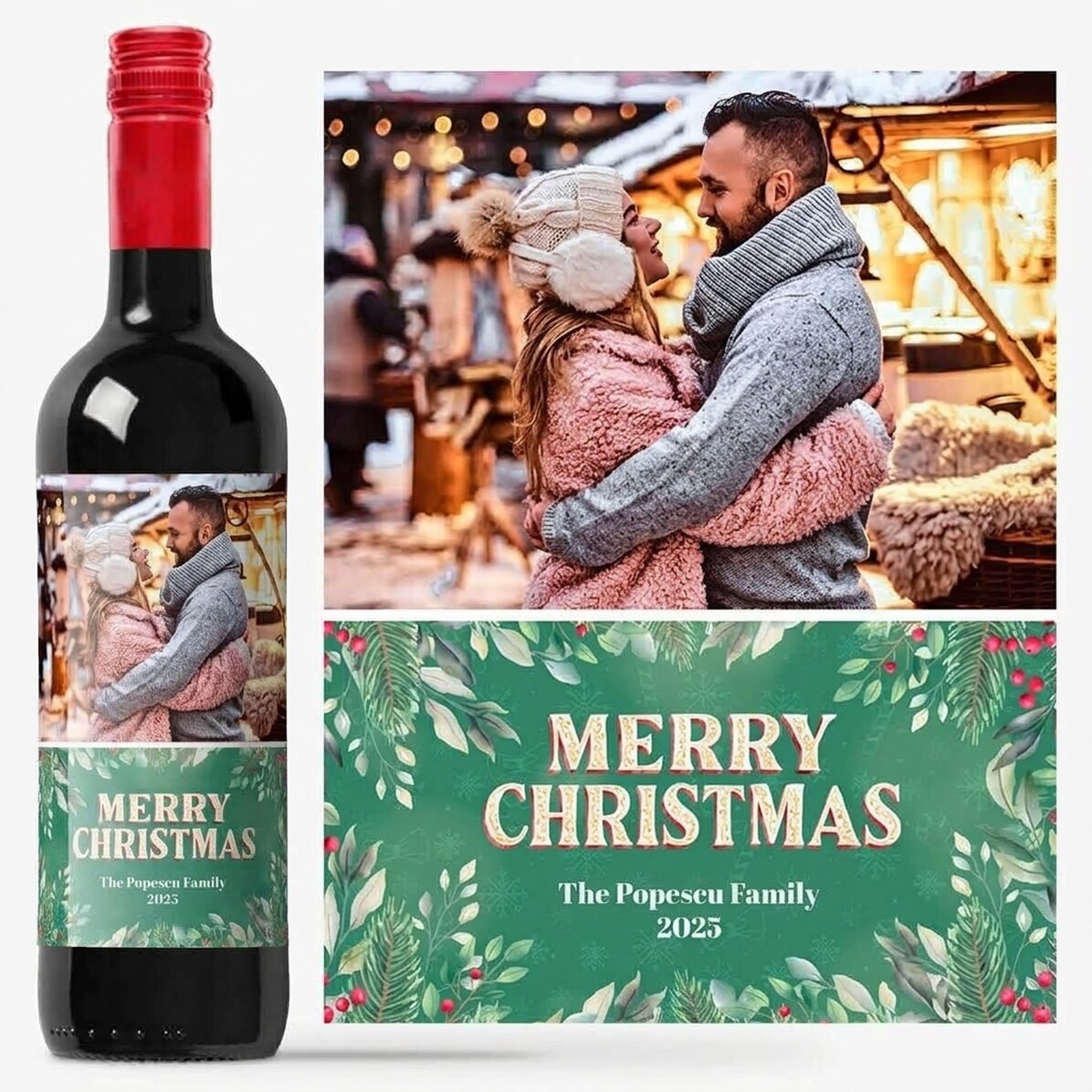 Vin personnalisé avec une photo et un message - Joyeux Noël