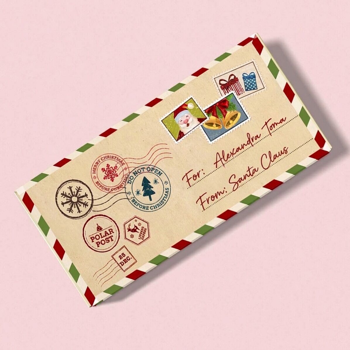 Chocolade met persoonlijke tekst - Van de Kerstman