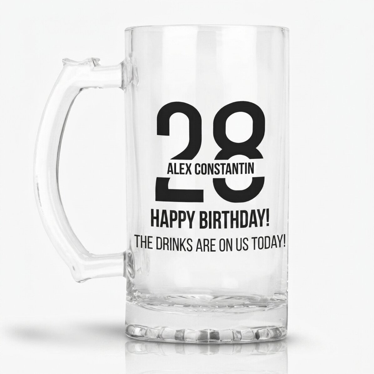 Chope à bière personnalisée avec un message pour un anniversaire