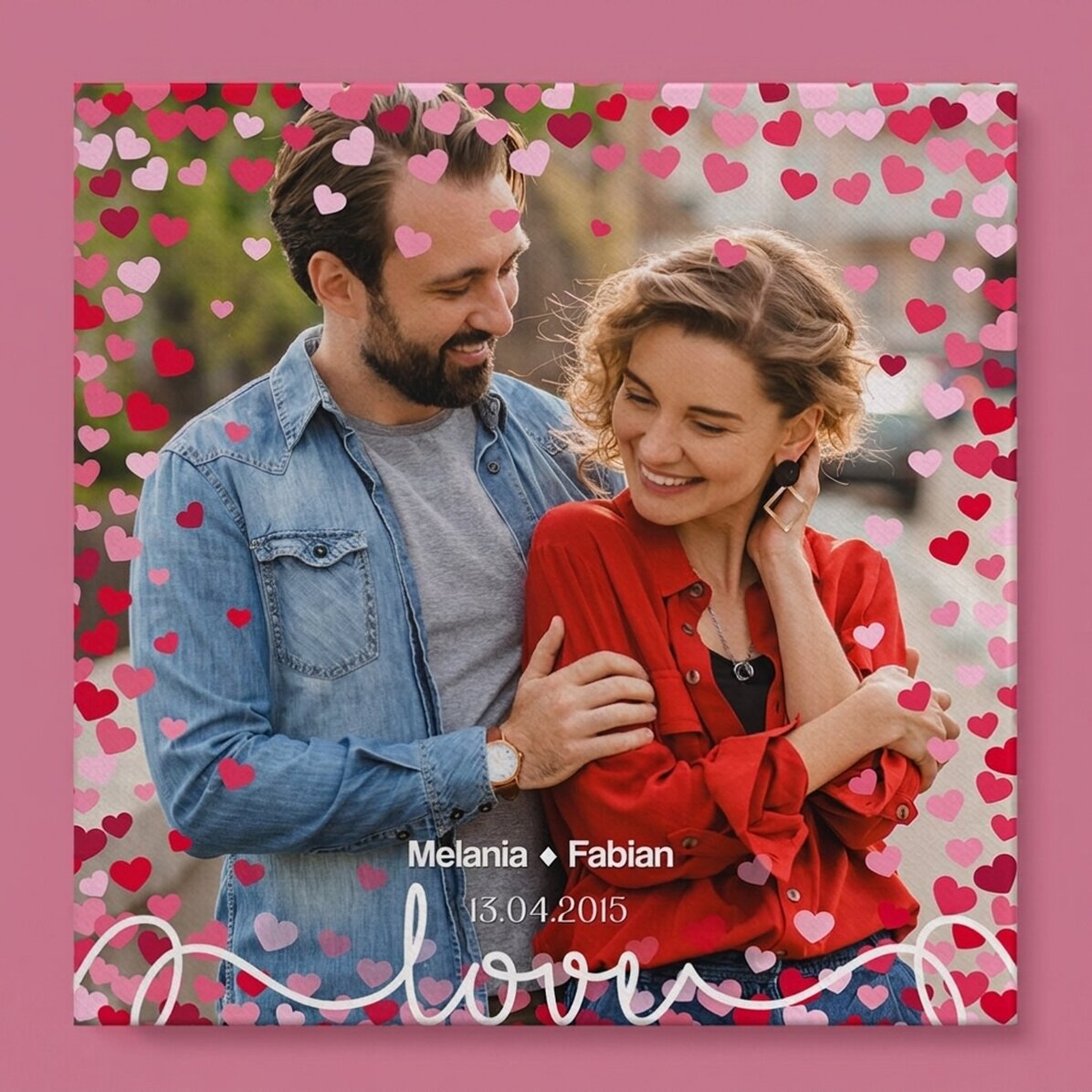 Gepersonaliseerd canvasdoek met een foto en tekst - Liefde
