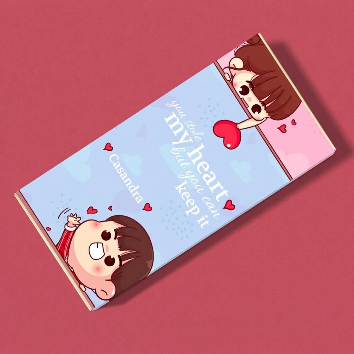 Chocolat personnalisé avec un message - « You stole my heart »