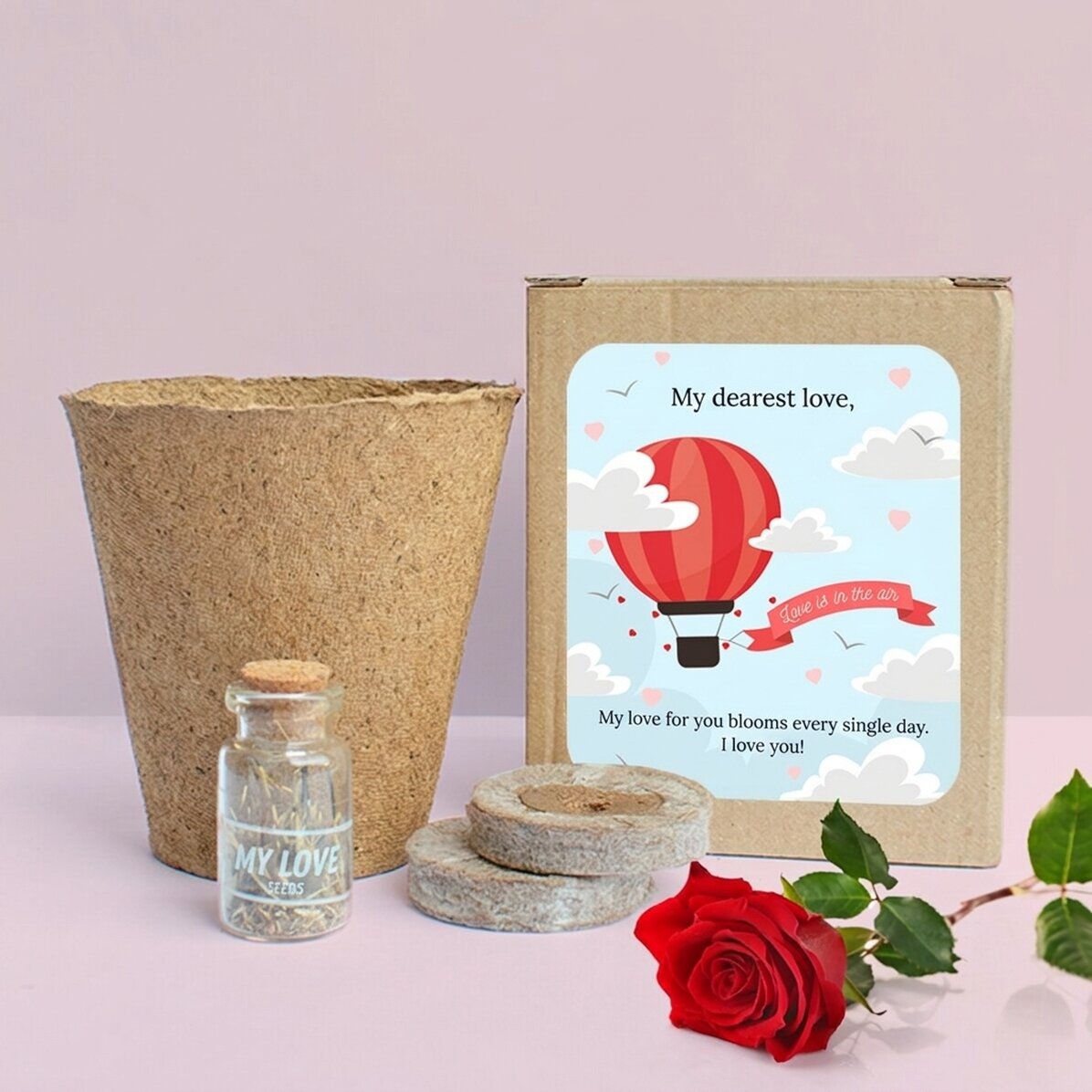 Kit de plantation de fleurs de printemps dans une petite boîte personnalisée avec un message - Love 