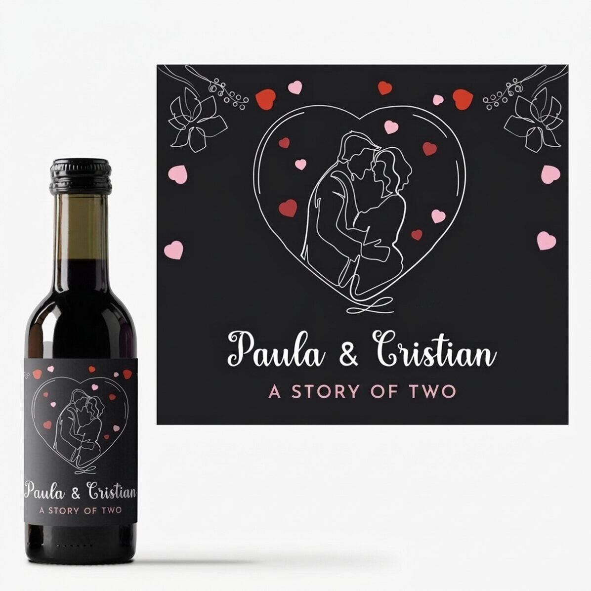 Mini-bouteille de vin personnalisée avec vos prénoms - Une histoire à deux