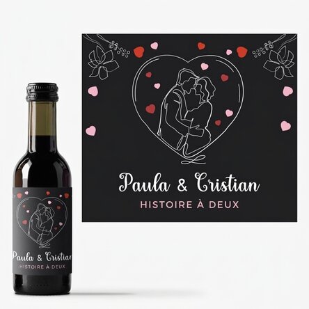 Mini-bouteille de vin personnalisée avec vos prénoms - Une histoire à deux