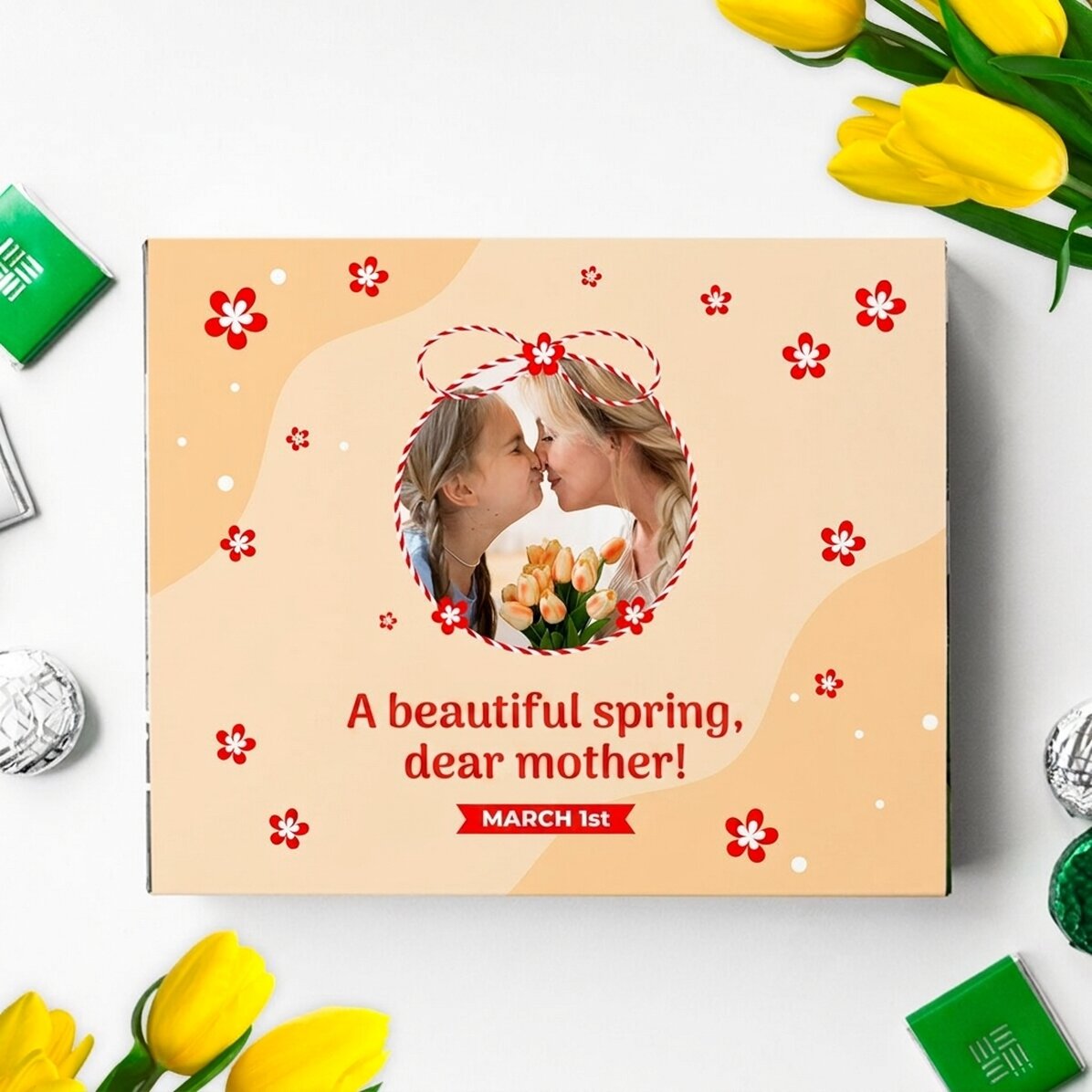 Boîte de bonbons personnalisée avec une photo et un message