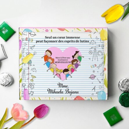 Boîte de bonbons personnalisée avec un message pour une enseignante - Cœur