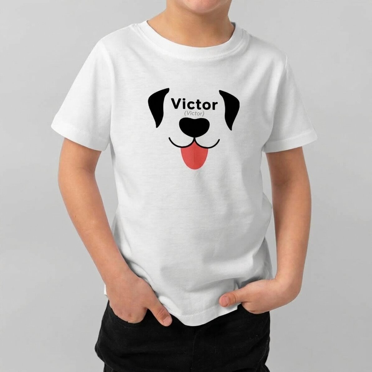 Katoenen T-shirt voor kinderen, gepersonaliseerd met tekst - Hondje