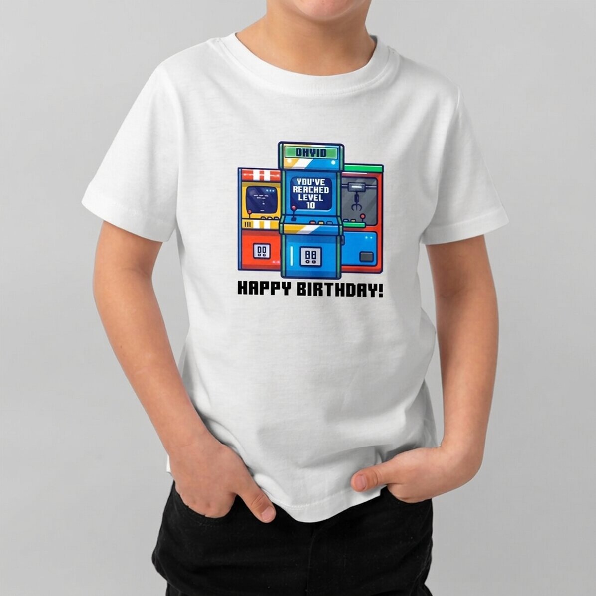 Katoenen T-shirt voor kinderen, gepersonaliseerd met tekst - Gamer-verjaardag
