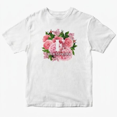 Katoenen T-shirt met initialen en naam - Lentebloemen