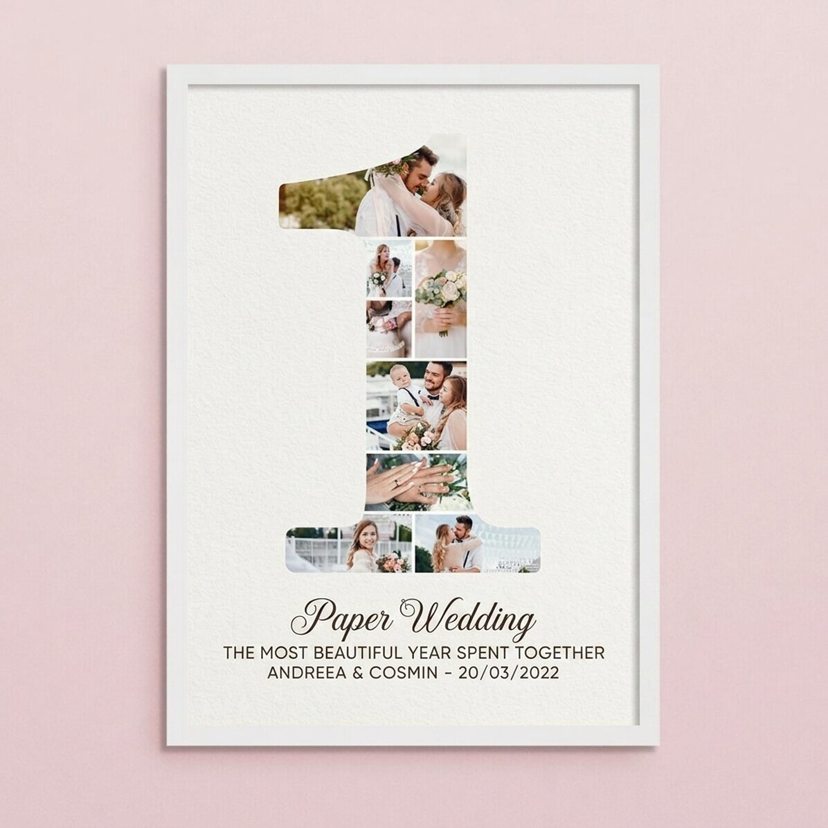 Tableau personnalisé avec le chiffre 1, des photos et un message - Anniversaire