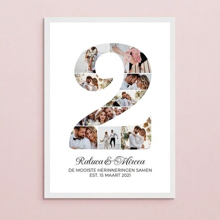 Gepersonaliseerd schilderij met het cijfer 2, foto’s en een boodschap – Jubileum van de relatie