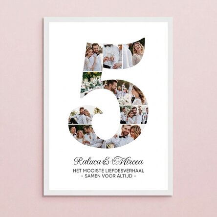 Gepersonaliseerd schilderij met het cijfer 5, foto’s en een boodschap – Jubileum van de relatie
