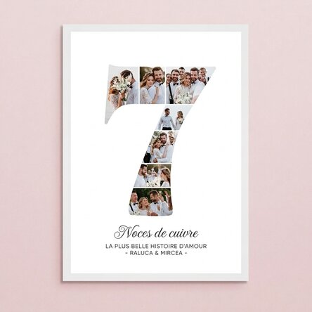 Tableau personnalisé avec le chiffre 7, des photos et un message - Anniversaire de relation