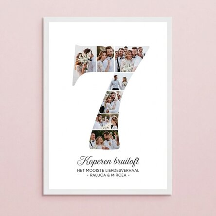 Gepersonaliseerd schilderij met het cijfer 7, foto’s en een boodschap – Jubileum van de relatie