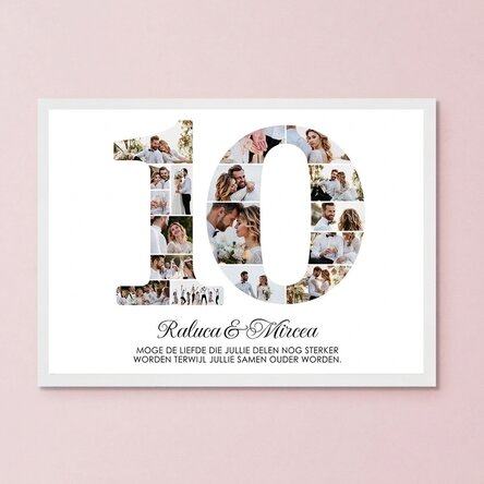 Gepersonaliseerd schilderij met het nummer 10, foto’s en een boodschap - Jubileum van de relatie