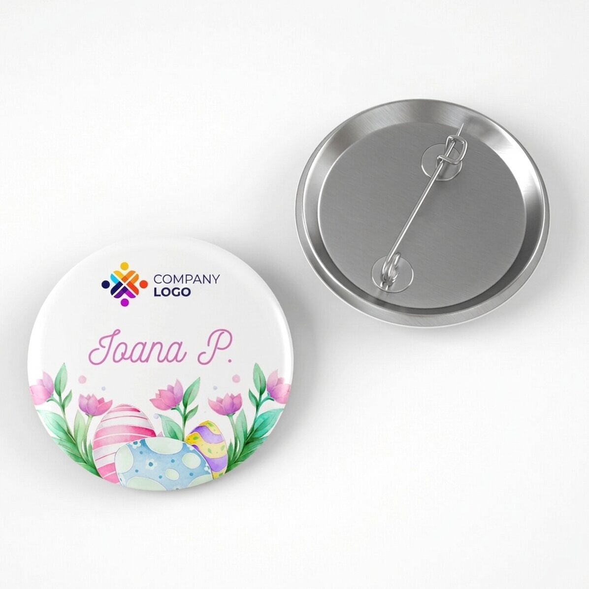 Gepersonaliseerde button met logo en naam - Vrolijk Pasen!