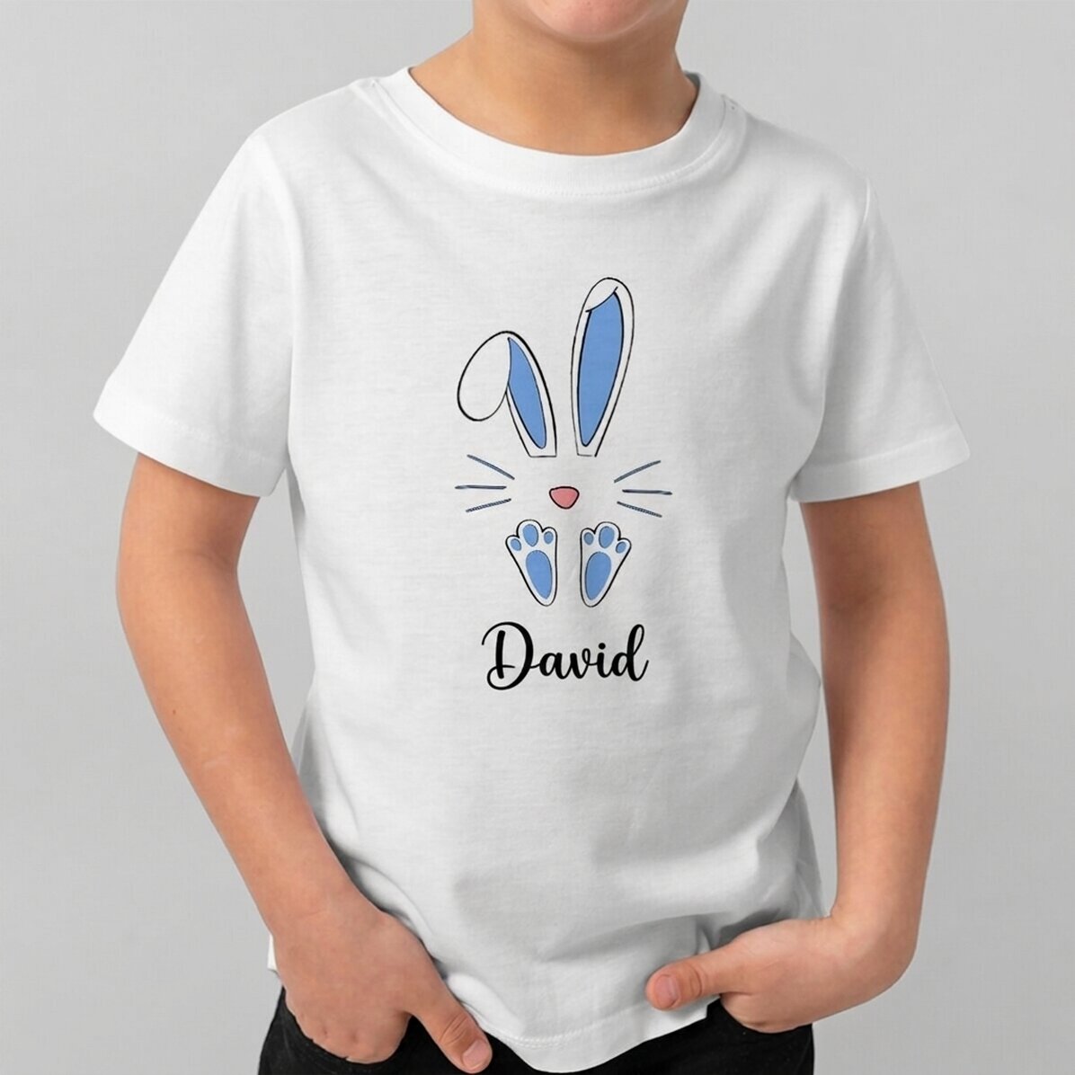 Katoenen T-shirt voor kinderen, gepersonaliseerd met naam - Paashaas