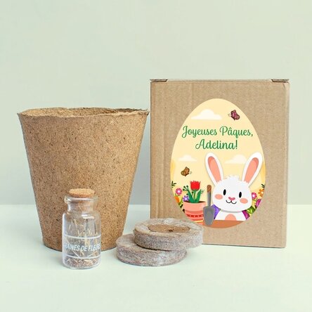 Kit de jardinage dans une petite boîte personnalisée avec un message pour les enfants - Pâques