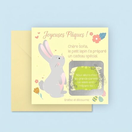 Carte à gratter personnalisée avec un message - De la part du lapin de Pâques