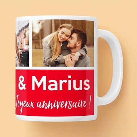 Tasse personnalisée avec 3 photos et un texte