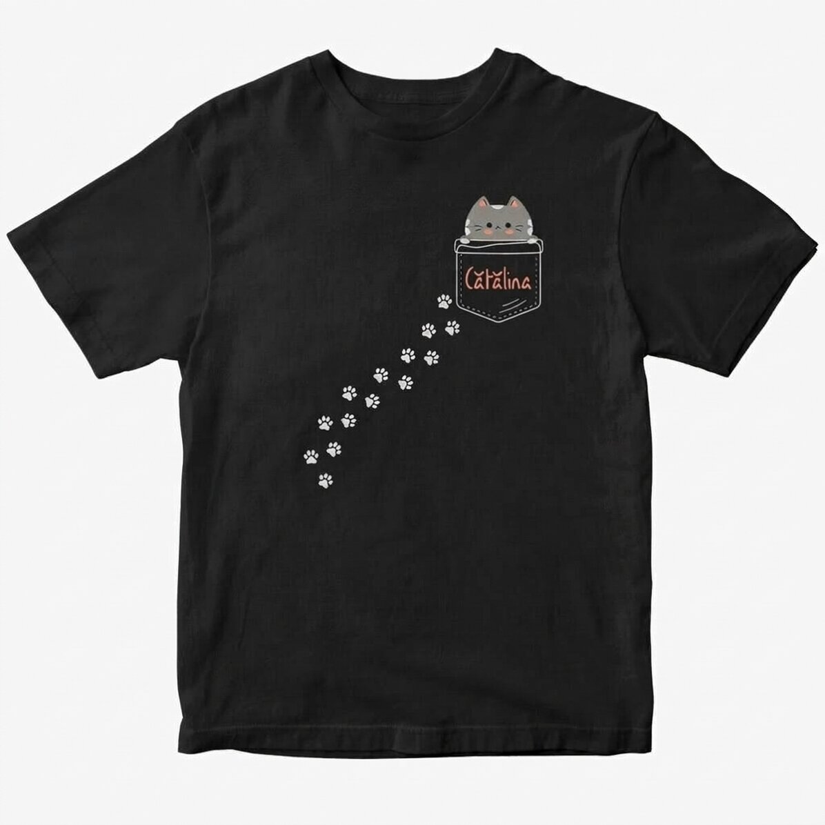 T-shirt en coton personnalisé avec un texte - Le petit chat caché