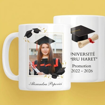 Tasse personnalisée avec une photo et un texte - Remise des diplômes