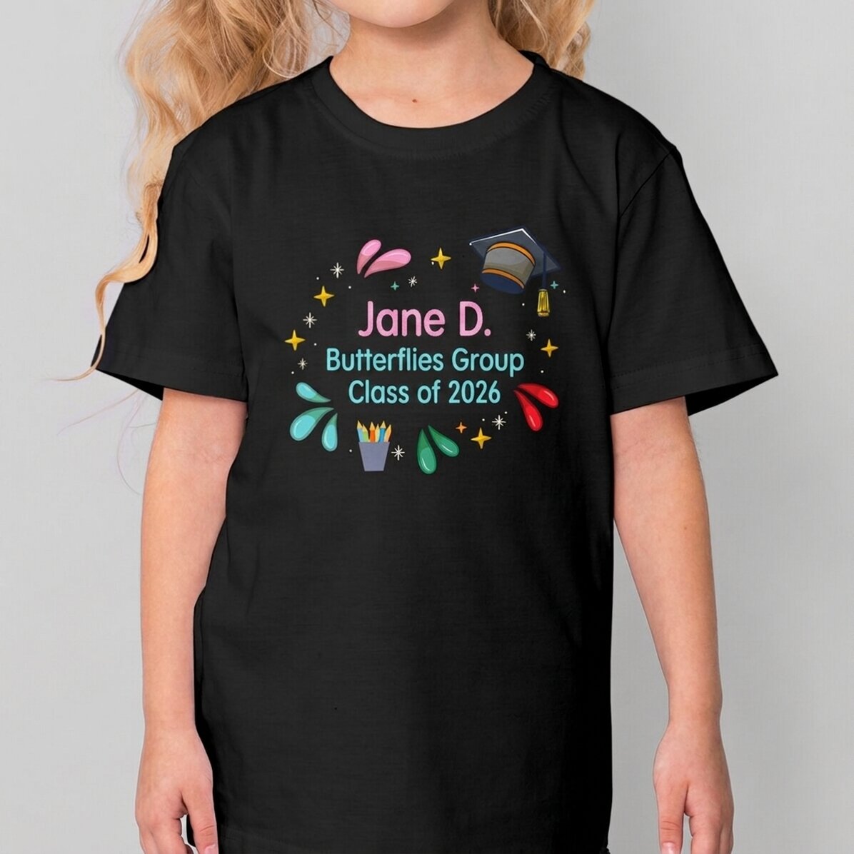 T-shirt en coton pour enfants personnalisé avec un texte - Couleurs
