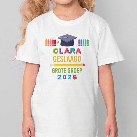 Katoenen T-shirt voor kinderen, gepersonaliseerd met tekst - Afgestudeerd