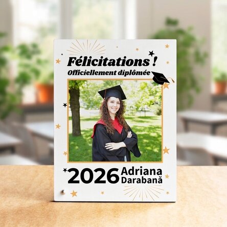 Cadre photo de bureau personnalisé avec photo et texte - Diplômée officielle