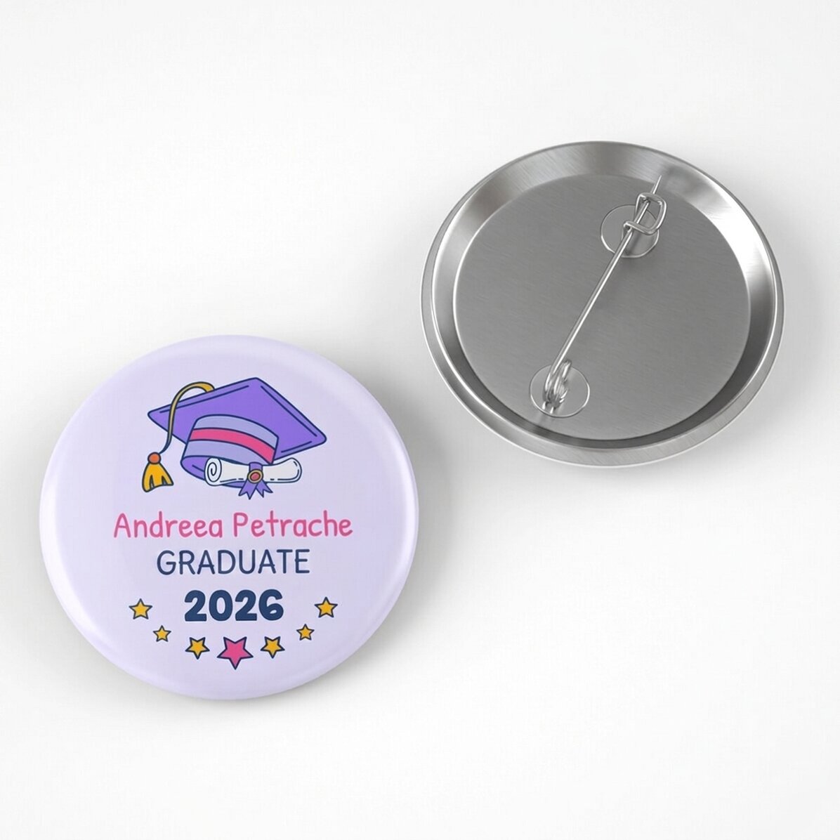 Gepersonaliseerde button met tekst voor het afstuderen van kinderen