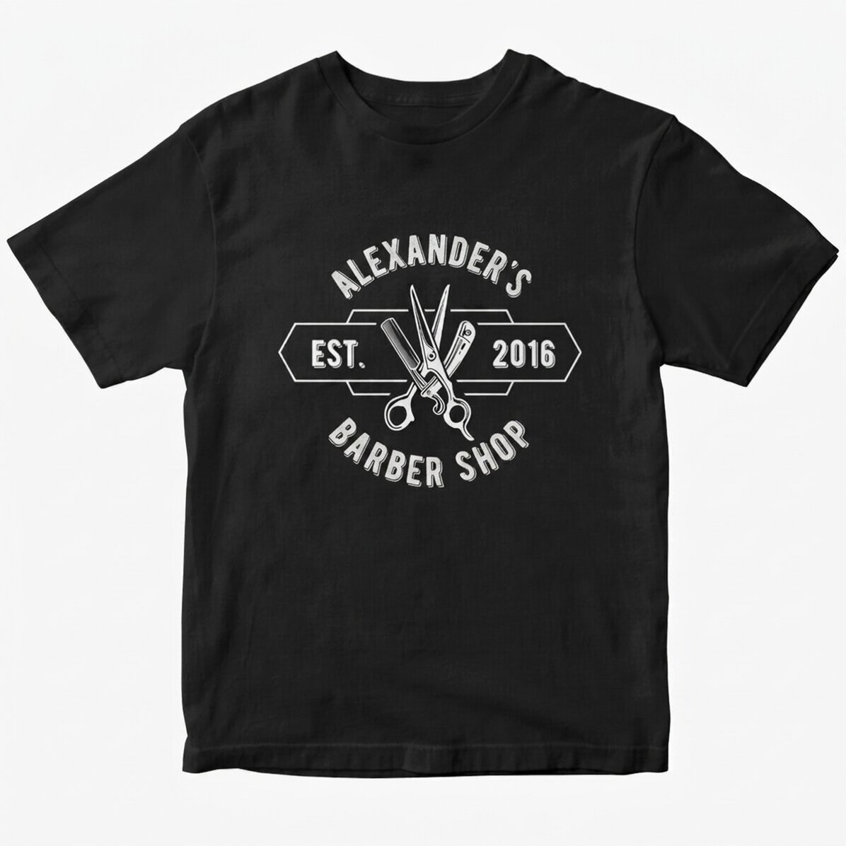 Katoenen T-shirt met eigen tekst - Barber Shop