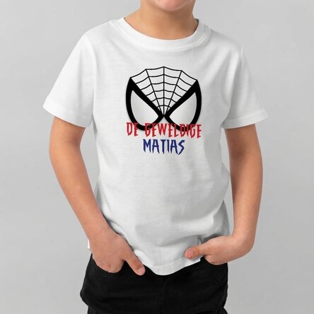 Katoenen T-shirt voor kinderen, gepersonaliseerd met tekst - The Amazing Spider Kid