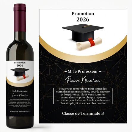 Vin personnalisé avec un message pour un professeur - Remerciements
