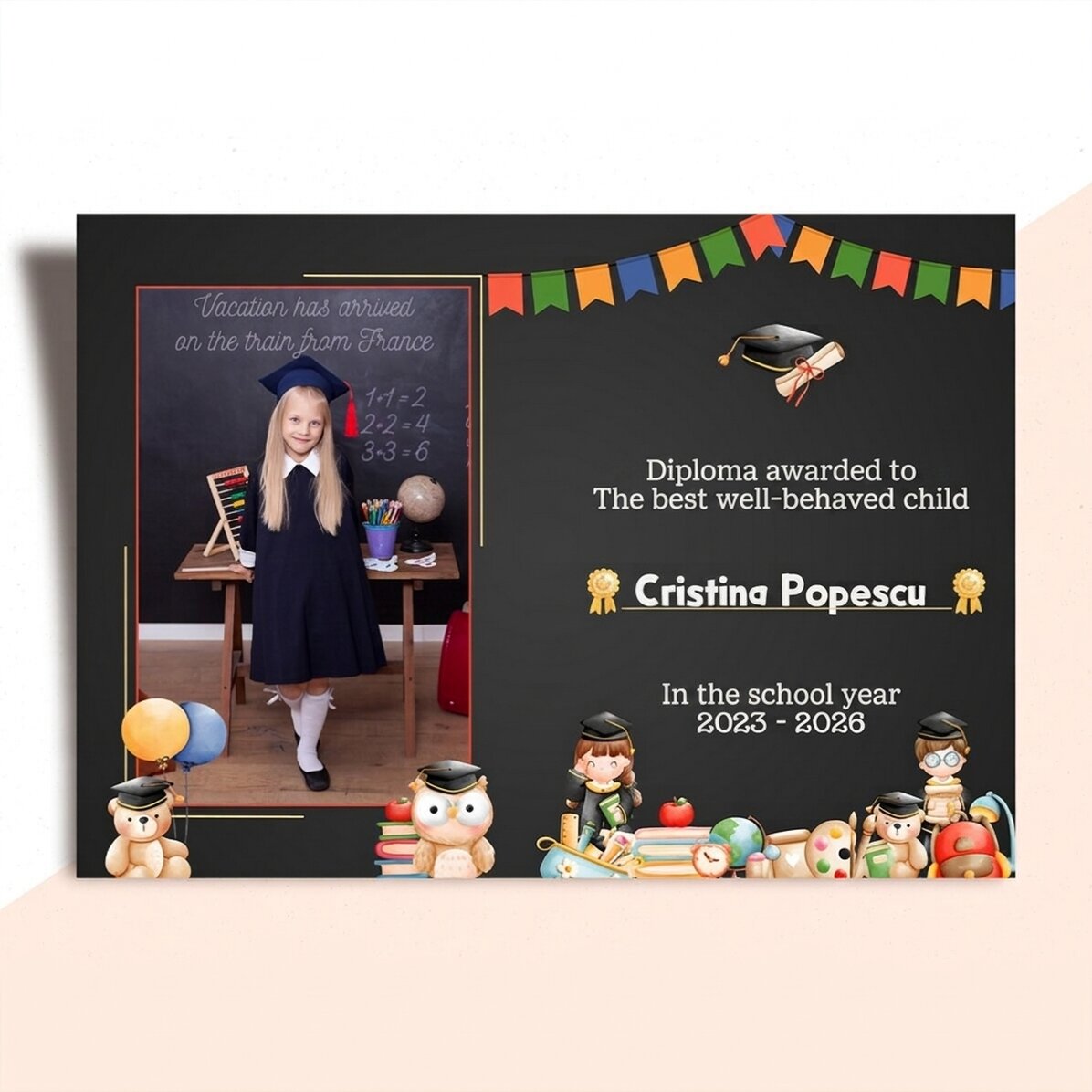 Gepersonaliseerd diploma met foto en tekst – Voor schoolkinderen