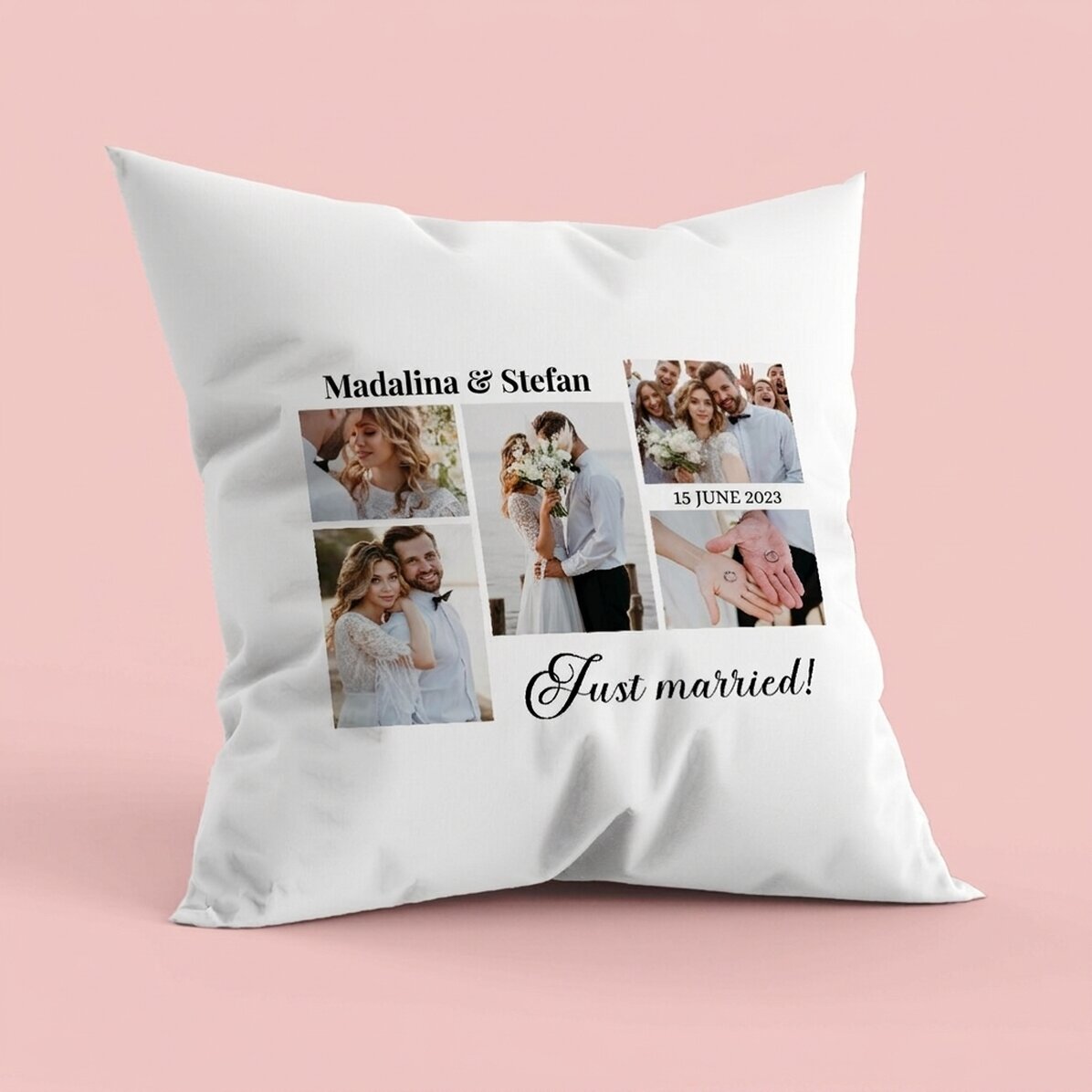 Gepersonaliseerd kussen met 5 foto’s en tekst - Memories