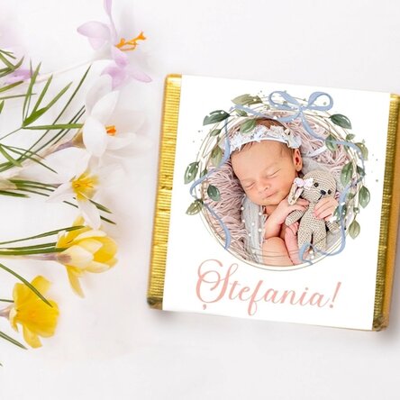 Gepersonaliseerde mini-chocolade als doopgeschenk, met naam en foto