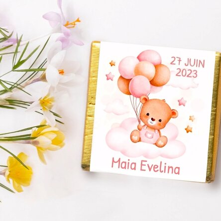 Mini-chocolat de baptême personnalisé avec un message - Oursons