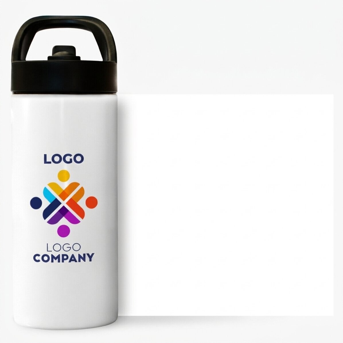 Thermos avec poignée et paille, personnalisé avec un logo